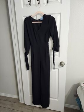 CeCe Black V-Neck Long-Sleeve Jumpsuit